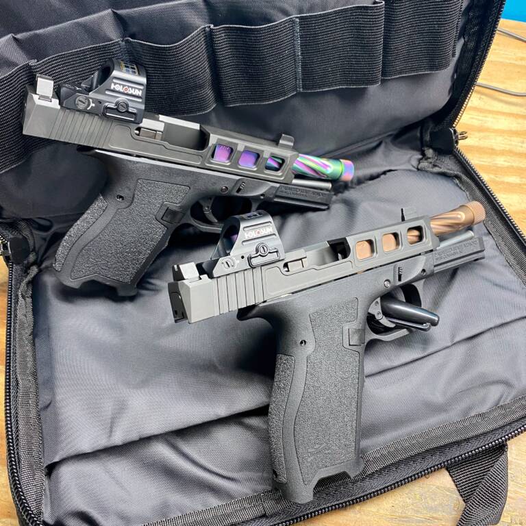 His & Hers 9mm Dagger Builds with Holosun Red Dots and matching pistol bags.